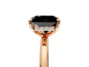 Hidden Halo Engagement Ring Setting for Fancy Black Radiant Cut Center with Thin Rounded Band and Prong Head in Rose Gold
