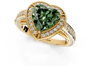 Halo Engagement Ring Setting for Fancy Green Heart-Shaped Center with Framed Halo, Pave Band and Prong Head in Yellow Gold