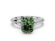 Solitaire Engagement Ring Setting for Fancy Green Radiant Cut Center with Milgrain Cathedral Band and Prong Head in Platinum