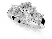 3 Stone Engagement Ring Setting for Oval Center with Matching Side Accents and Prong Head in Platinum