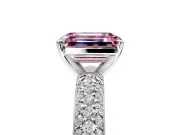 Solitaire Engagement Ring Setting for Fancy Pink Emerald Cut Center with Domed Multi-Row Pave Band and Prong Head in White Gold