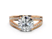 Split Shank Engagement Ring Setting for Round Cut Center with Pave Split Shank and Prong Head in Rose Gold
