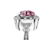 Halo Engagement Ring Setting for Fancy Pink Round Cut Center with Milgrain Rim, Pave Band and Prong Head in Platinum
