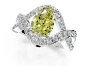 Halo Engagement Ring Setting for Fancy Yellow Pear-Shaped Center with Pave Infinity Twist Band and Prong Head in White Gold