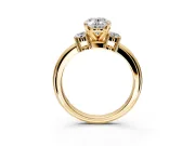 3 Stone Engagement Ring Setting for Oval Center with Wide Plain Band and Prong Head in Yellow Gold