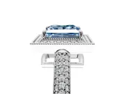 Milgrain Halo Engagement Ring Setting for Fancy Blue Princess Cut Center with Three-Sided Pave Band and Prong Head in White Gold
