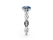 Solitaire Engagement Ring Setting for Fancy Blue Cushion Cut Center with Accented Twist Band and Leaf Prong Head in Sterling Silver
