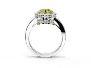 Halo Engagement Ring Setting for Fancy Yellow Round Cut Center with Metal-Rimmed Halo, Pave Band and Prong Head in Platinum