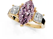 3 Stone Engagement Ring Setting for Fancy Pink Marquise Center with Matching Side Accents and Prong Head in Yellow Gold