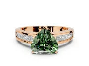 Solitaire Engagement Ring Setting for Fancy Green Heart-Shaped Center with Princess Cut Channel Band and Prong Head in Rose Gold