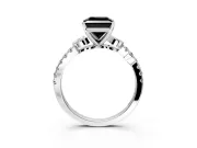 Leaf Motif Engagement Ring Setting for Fancy Black Princess Cut Center with Pave Band and Prong Head in Sterling Silver