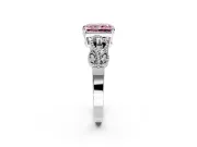 Leaf Engagement Ring Setting for Fancy Pink Princess Cut Center with Milgrain Accent Band and Prong Head in Sterling Silver