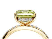 Solitaire Engagement Ring Setting for Fancy Yellow Asscher Cut Center with Fine Pave Band and Prong Head in Yellow Gold