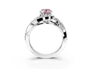 Halo Engagement Ring Setting for Fancy Pink Oval Center with Marquise and Pave Bypass Band and Prong Head in Sterling Silver