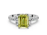 Paired Accent Engagement Ring Setting for Fancy Yellow Emerald Cut Center with Pave Band and Prong Head in Sterling Silver