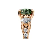 3 Stone Engagement Ring Setting for Fancy Green Round Cut Center with Crossover Basket, Pave Band and Prong Head in Rose Gold