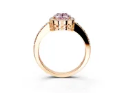 Halo Engagement Ring Setting for Fancy Pink Oval Center with Heart-Shaped Openwork, Pave Band and Prong Head in Rose Gold