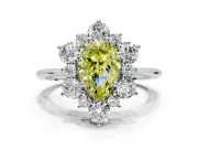 Small-Accent Cluster Halo Engagement Ring Setting for Fancy Yellow Pear-Shaped Center with Plain Band and Prong Head in Sterling Silver