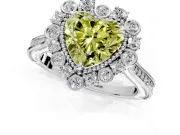 Milgrain Halo Engagement Ring Setting for Fancy Yellow Heart-Shaped Center with Bezel Point Accents and Prong Head in White Gold