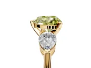 3 Stone Engagement Ring Setting for Fancy Yellow Heart-Shaped Center with Large Pear-Shaped Accents and Prong Head in Yellow Gold