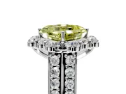 Large Accent Halo Engagement Ring Setting for Fancy Yellow Asscher Cut Center with Pave Split Shank and Prong Head in Platinum