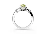3 Stone Engagement Ring Setting for Fancy Yellow Pear-Shaped Center with Channel Baguette Accents and Prong Head in White Gold