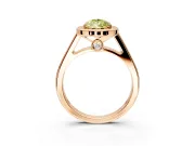 Halo Engagement Ring Setting for Fancy Yellow Pear-Shaped Center with Outer Bezel Rim, Pave Band and Prong Head in Rose Gold