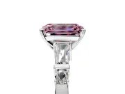 Bar-Set Engagement Ring Setting for Fancy Pink Emerald Cut Center with Tapered Baguette Accents and Prong Head in White Gold