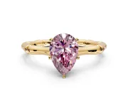 Solitaire Engagement Ring Setting for Fancy Pink Pear-Shaped Center with Bamboo Band and Prong Head in Yellow Gold