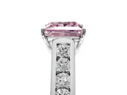 Solitaire Engagement Ring Setting for Fancy Pink Princess Cut Center with Cathedral Channel Band and Prong Head in White Gold