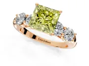 5 Stone Engagement Ring Setting for Fancy Yellow Princess Cut Center with Graduated Accents and Prong Head in Rose Gold