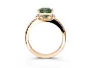 Paired Accent Engagement Ring Setting for Fancy Green Princess Cut Center with Pave Band and Prong Head in Rose Gold
