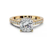 Solitaire Engagement Ring Setting for Cushion Cut Center with Crossover Accents and Prong Head in Yellow Gold