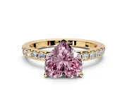 Solitaire Engagement Ring Setting for Fancy Pink Heart-Shaped Center with Round Cut Pave Band and Prong Head in Yellow Gold