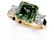 3 Stone Engagement Ring Setting for Fancy Green Asscher Cut Center with Matching Side Accents and Prong Head in Yellow Gold