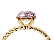 Solitaire Engagement Ring Setting for Fancy Pink Oval Center with Plain Twisted Rope Band and Prong Head in Yellow Gold
