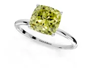 Solitaire Engagement Ring Setting for Fancy Yellow Cushion Cut Center with Straight Thin Band and Prong Head in Platinum