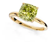 Hidden Halo Engagement Ring Setting for Fancy Yellow Cushion Cut Center with Thin Round-Wire Band and Prong Head in Yellow Gold