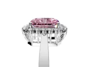 Starburst Halo Engagement Ring Setting for Fancy Pink Radiant Cut Center with Flat Cathedral Band and Prong Head in Platinum