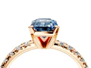 Solitaire Engagement Ring Setting for Fancy Blue Emerald Cut Center with Large Accents and Prong Head in Rose Gold