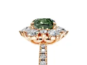 Floral Halo Engagement Ring Setting for Fancy Green Cushion Cut Center with Pave Accents and Prong Head in Rose Gold