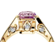 Cathedral Engagement Ring Setting for Fancy Pink Radiant Cut Center with Antique-Style Pave Band and Prong Head in Yellow Gold