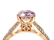 Solitaire Engagement Ring Setting for Fancy Pink Oval Center with Pave Rail Split Shank and Prong Head in Rose Gold