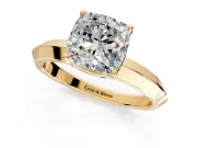 Solitaire Engagement Ring Setting for Cushion Cut Center with Wide Knife Ridge Band and Prong Head in Yellow Gold