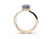 Hidden Halo Engagement Ring Setting for Fancy Blue Princess Cut Center with Wide Flat Plain Band and Prong Head in Rose Gold