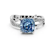 Solitaire Engagement Ring Setting for Fancy Blue Cushion Cut Center with Pave and Plain Crossover Band and Prong Head in Sterling Silver