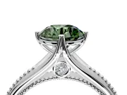 Solitaire Engagement Ring Setting for Fancy Green Round Cut Center with Milgrain Cathedral Band and Prong Head in Platinum