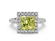 Pave Halo Engagement Ring Setting for Fancy Yellow Princess Cut Center with Single Row Pave Band and Prong Head in Sterling Silver