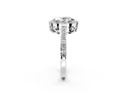 Halo Engagement Ring Setting for Oval Center with Heart-Shaped Openwork, Pave Band and Prong Head in White Gold
