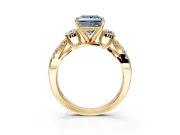 3 Stone Engagement Ring Setting for Fancy Blue Princess Cut Center with Pave Split Shank and Prong Head in Yellow Gold